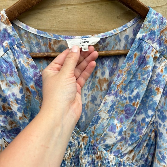 Tiered Abstract Floral Print Maxi Sundress Shirred Waist Flowy Sleeves by Entro - Picture 5 of 6